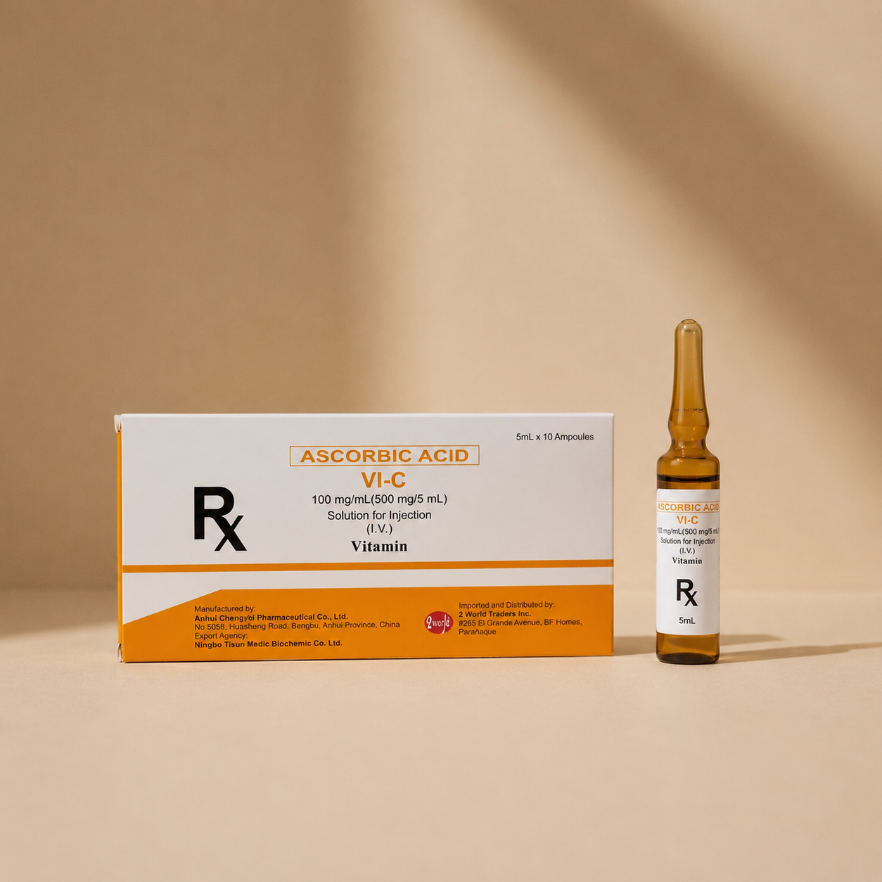 Vi-C Ascorbic Acid 100mg/mL Solution for Injection (I.V.) 5mL Ampules